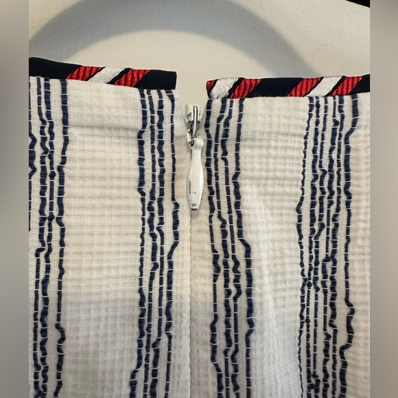 Paule Ka white shift midi dress w/ navy lines + colored trim - 42 (FR)/ US 8/10 - Picture 7 of 9